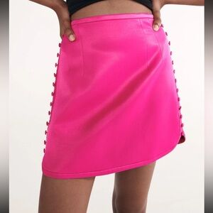 Zara Satin Effect Fuschia Hot Pink Side Button Details Mini Skirt